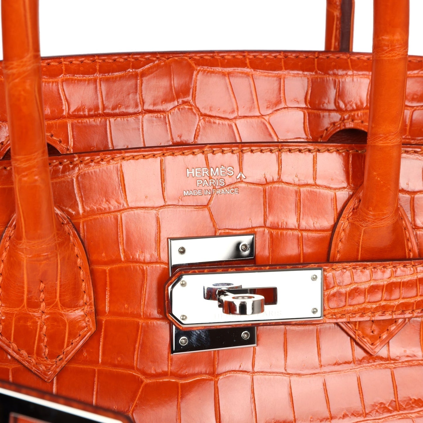 Hermes Birkin 30 Orange Shiny Porosus Crocodile Palladium Hardware