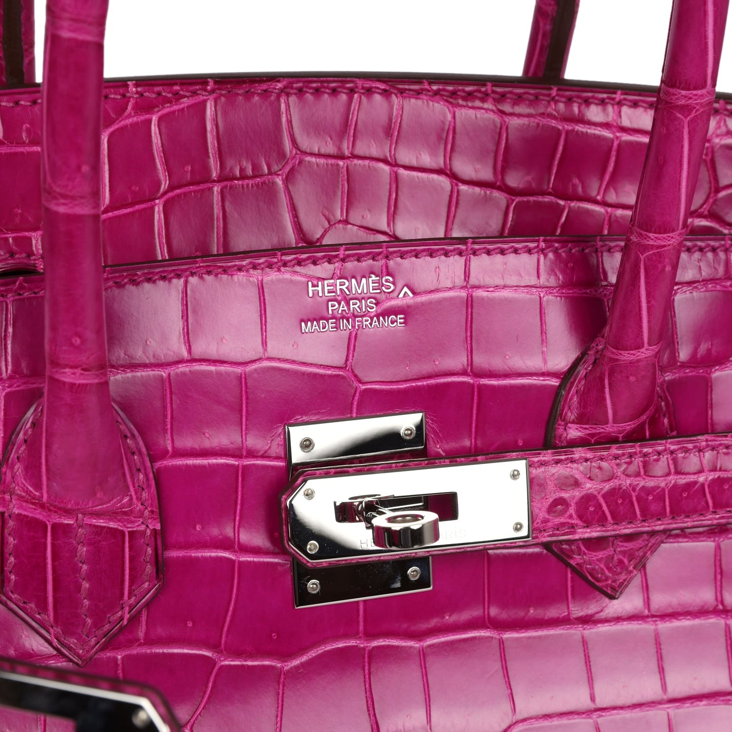 Hermes Birkin 35 Rose Sheherazade Shiny Porosus Crocodile Palladium Hardware