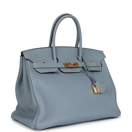 Hermes Birkin 35 Bleu Lin Togo Gold Hardware