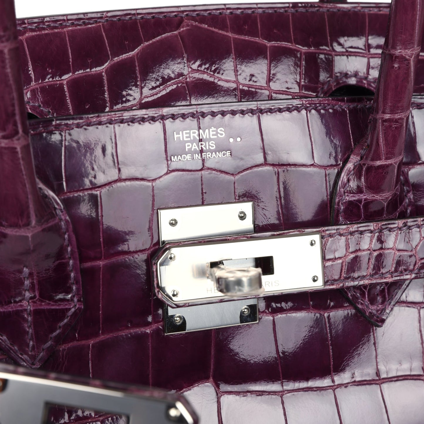 Hermes Birkin 30 Amethyst Shiny Niloticus Crocodile Palladium Hardware