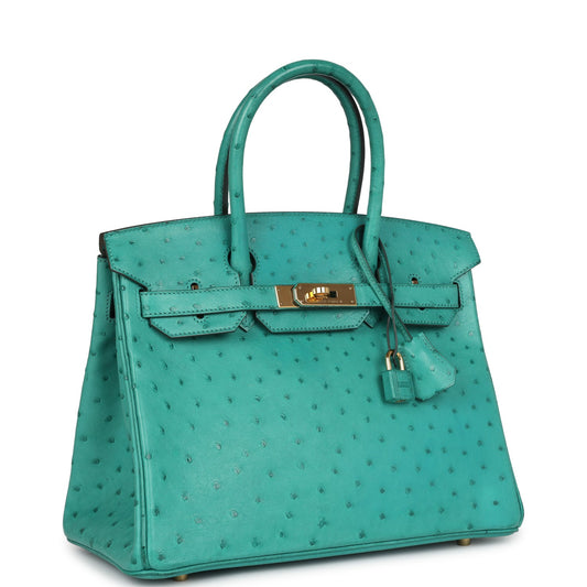 Hermes Birkin 30 Vert Verone Ostrich Gold Hardware