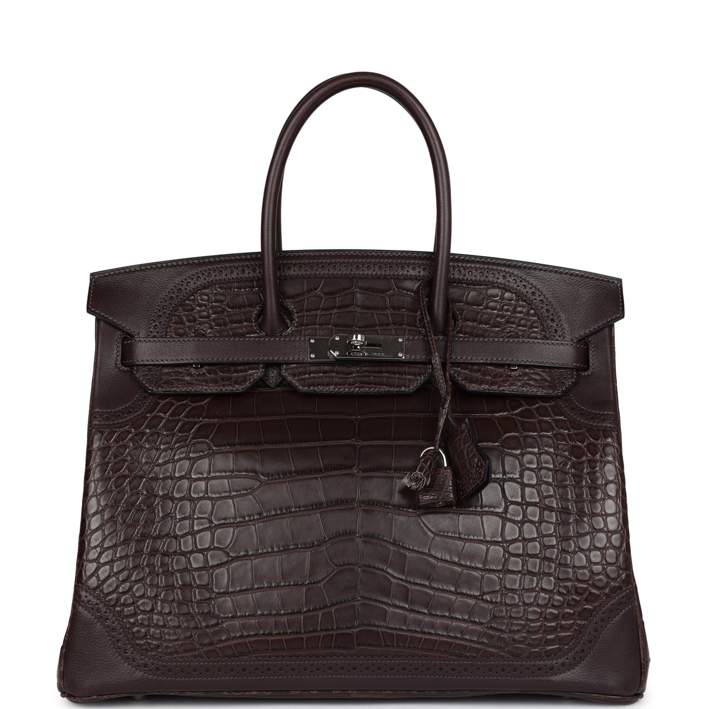Hermes Ghillies Birkin 35 Ebene Matte Alligator and Swift Palladium Hardware
