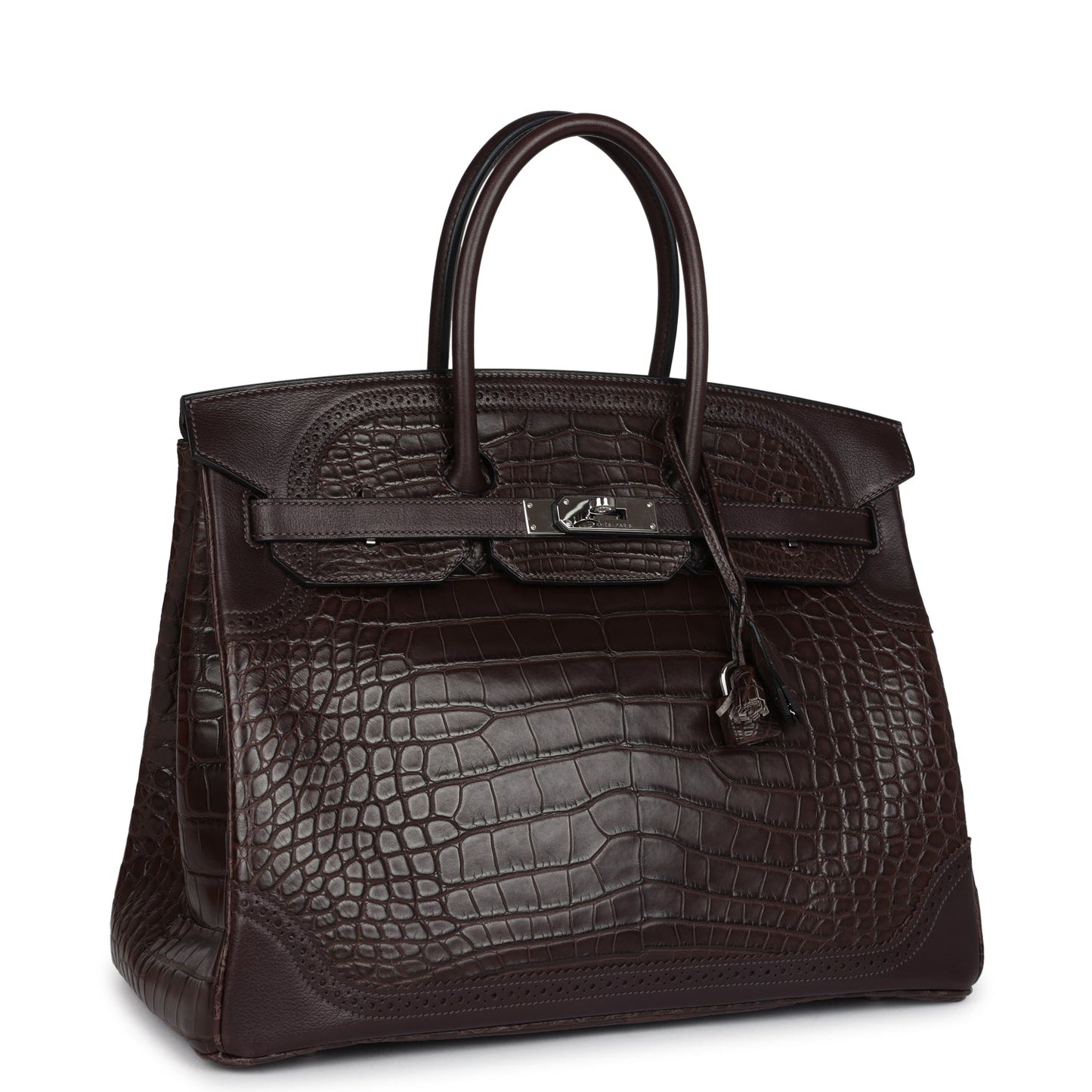 Hermes Ghillies Birkin 35 Ebene Matte Alligator and Swift Palladium Hardware