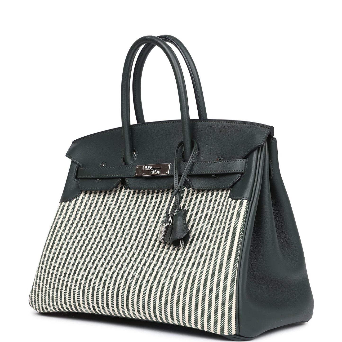 Hermes Birkin 35 Toile Riga and Vert Anglais Swift Palladium Hardware