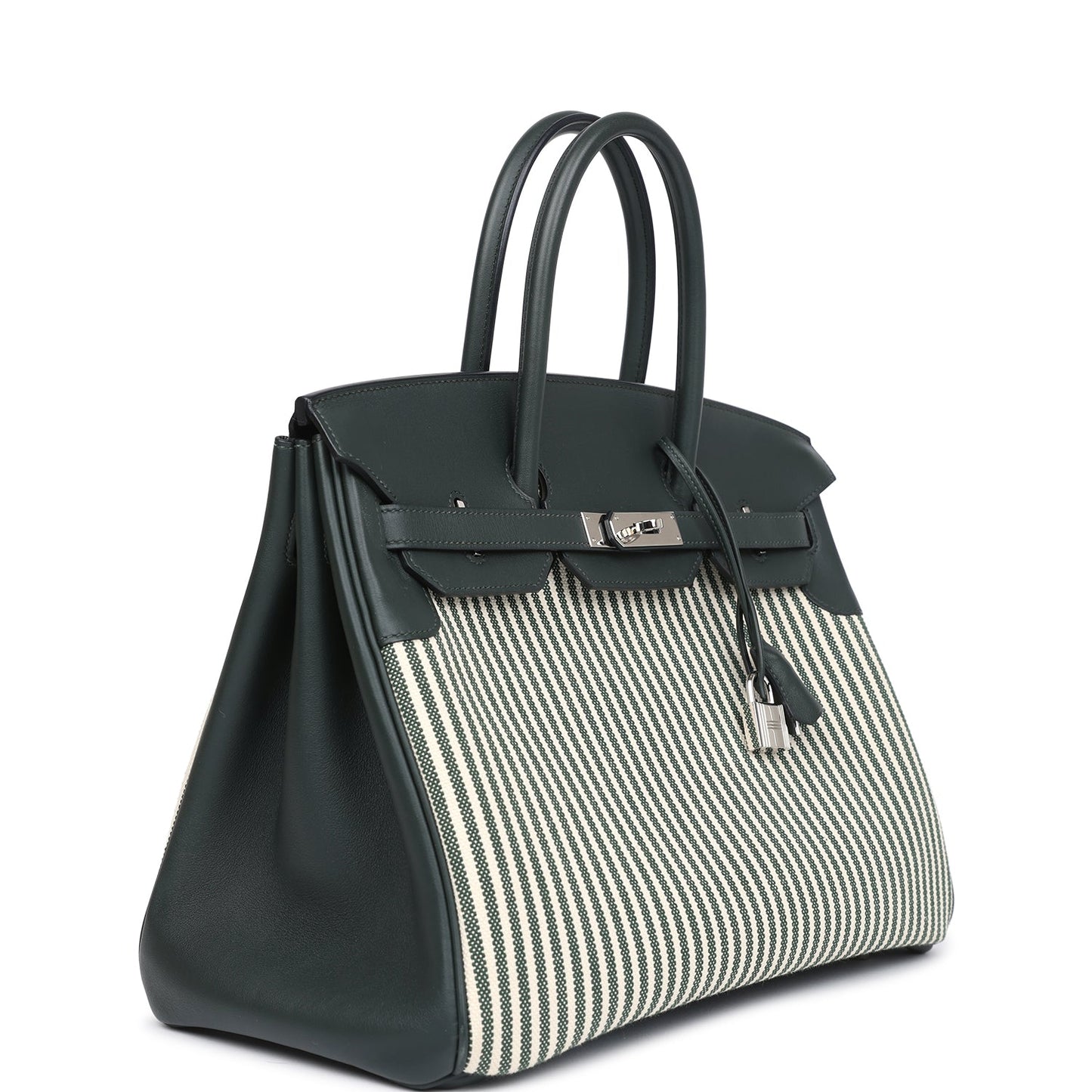 Hermes Birkin 35 Toile Riga and Vert Anglais Swift Palladium Hardware