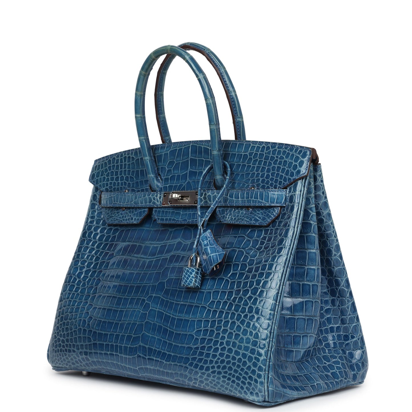 Hermes Birkin 35 Bleu Mykonos Shiny Porosus Crocodile Palladium Hardware
