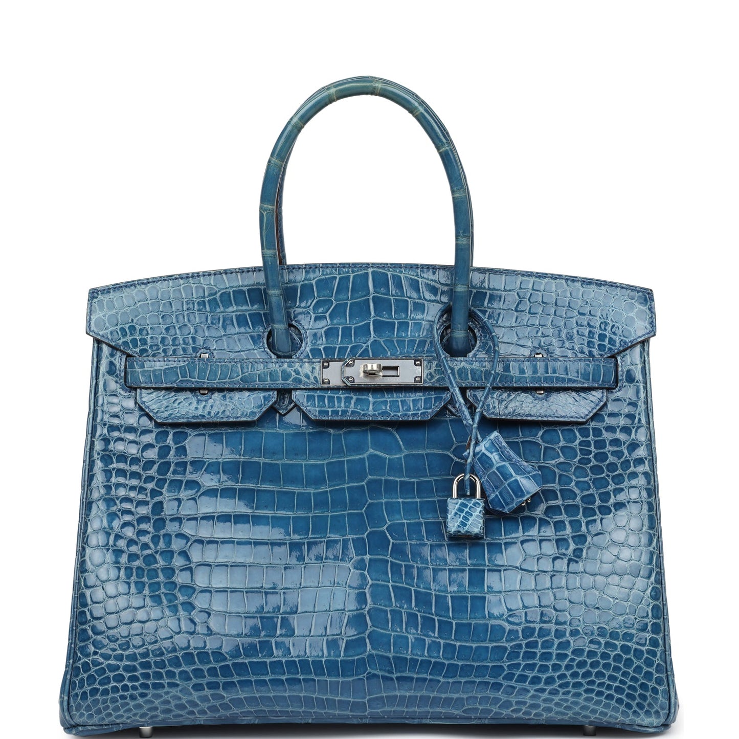 Hermes Birkin 35 Bleu Mykonos Shiny Porosus Crocodile Palladium Hardware