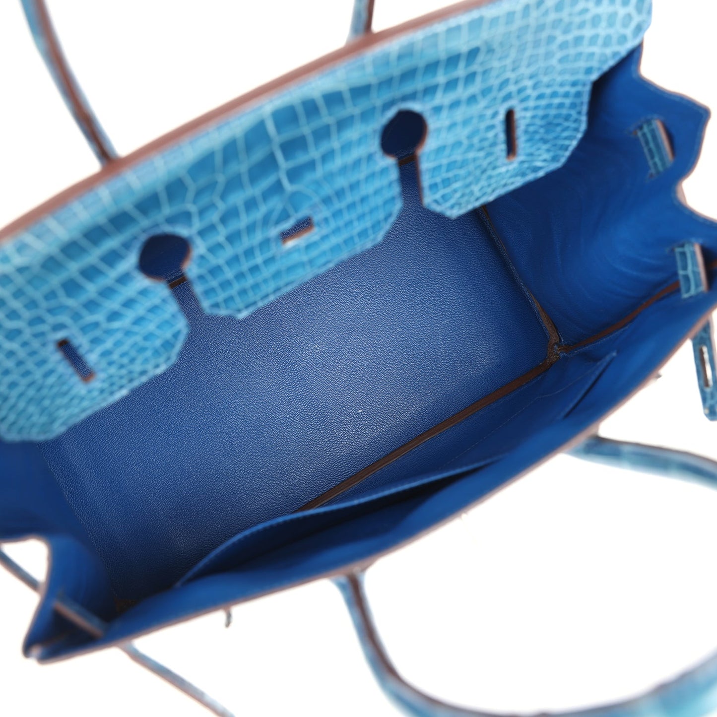 Hermes Birkin 35 Bleu Mykonos Shiny Porosus Crocodile Palladium Hardware