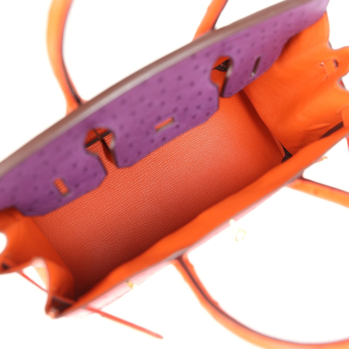 Hermes Special Order (HSS) Birkin 30 Tangerine, Violet and Bougainvillea Ostrich Gold Hardware