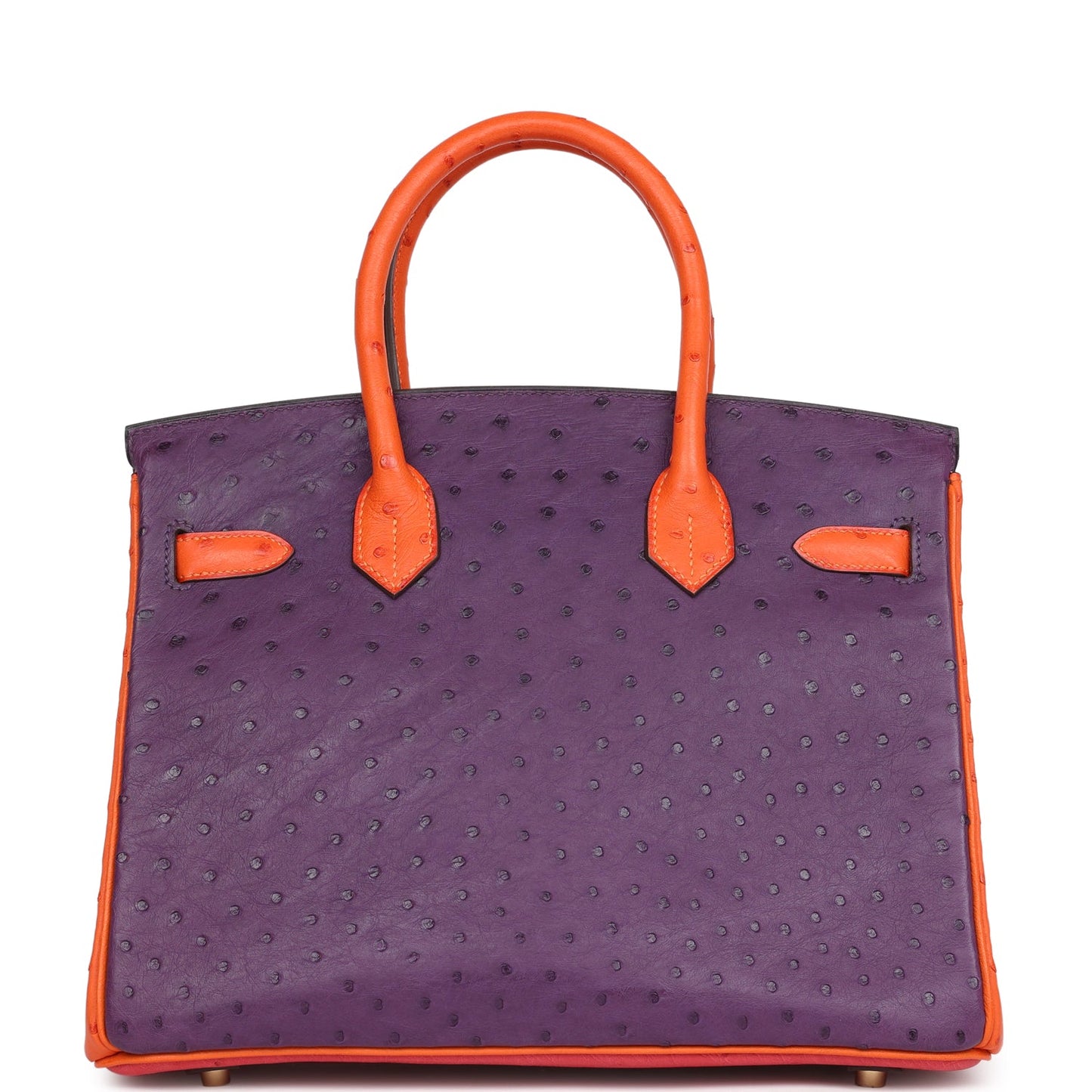 Hermes Special Order (HSS) Birkin 30 Tangerine, Violet and Bougainvillea Ostrich Gold Hardware
