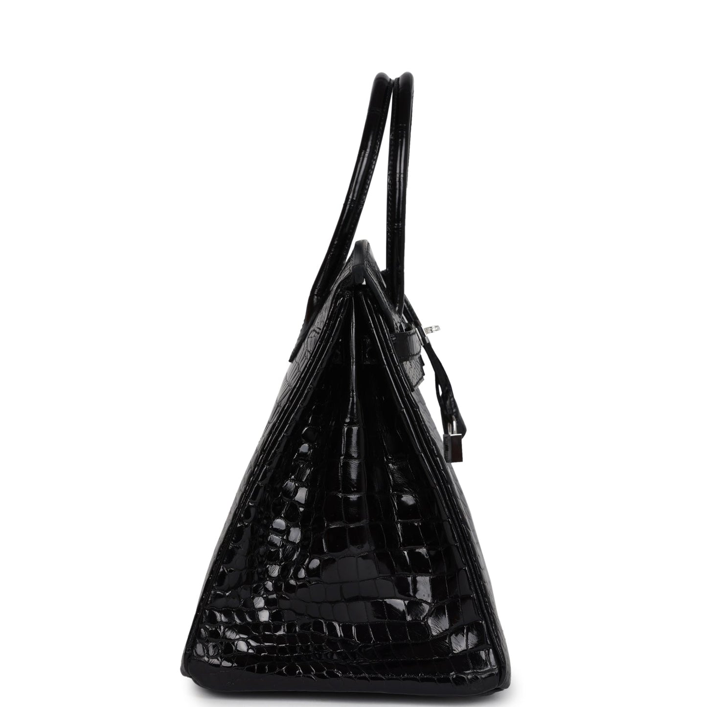 Hermes Birkin 35 Black Shiny Porosus Crocodile 18K White Gold Diamond Hardware