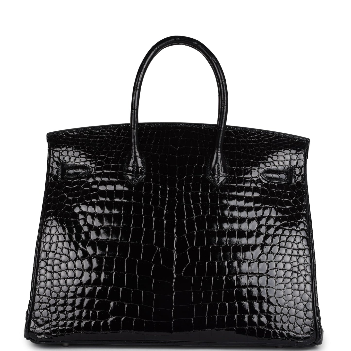 Hermes Birkin 35 Black Shiny Porosus Crocodile 18K White Gold Diamond Hardware