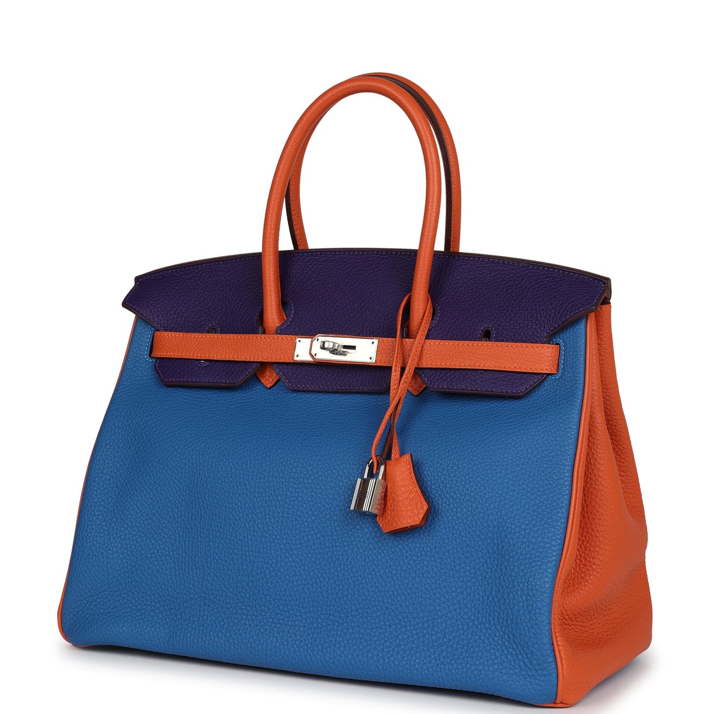 Hermes Special Order (HSS) Birkin 35 Tricolor Bleu Hydra, Ultraviolet and Orange Togo Palladium Hardware