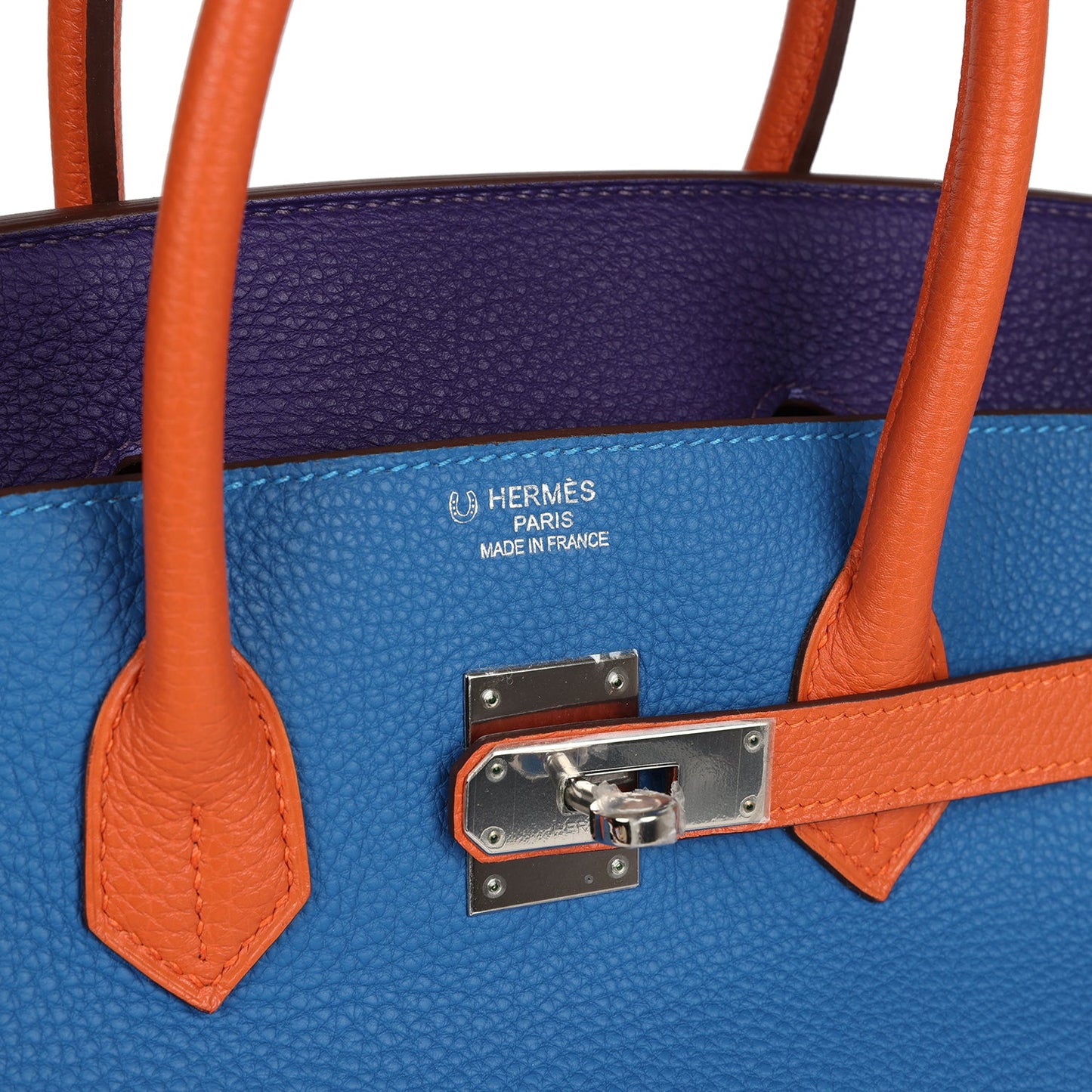 Hermes Special Order (HSS) Birkin 35 Tricolor Bleu Hydra, Ultraviolet and Orange Togo Palladium Hardware