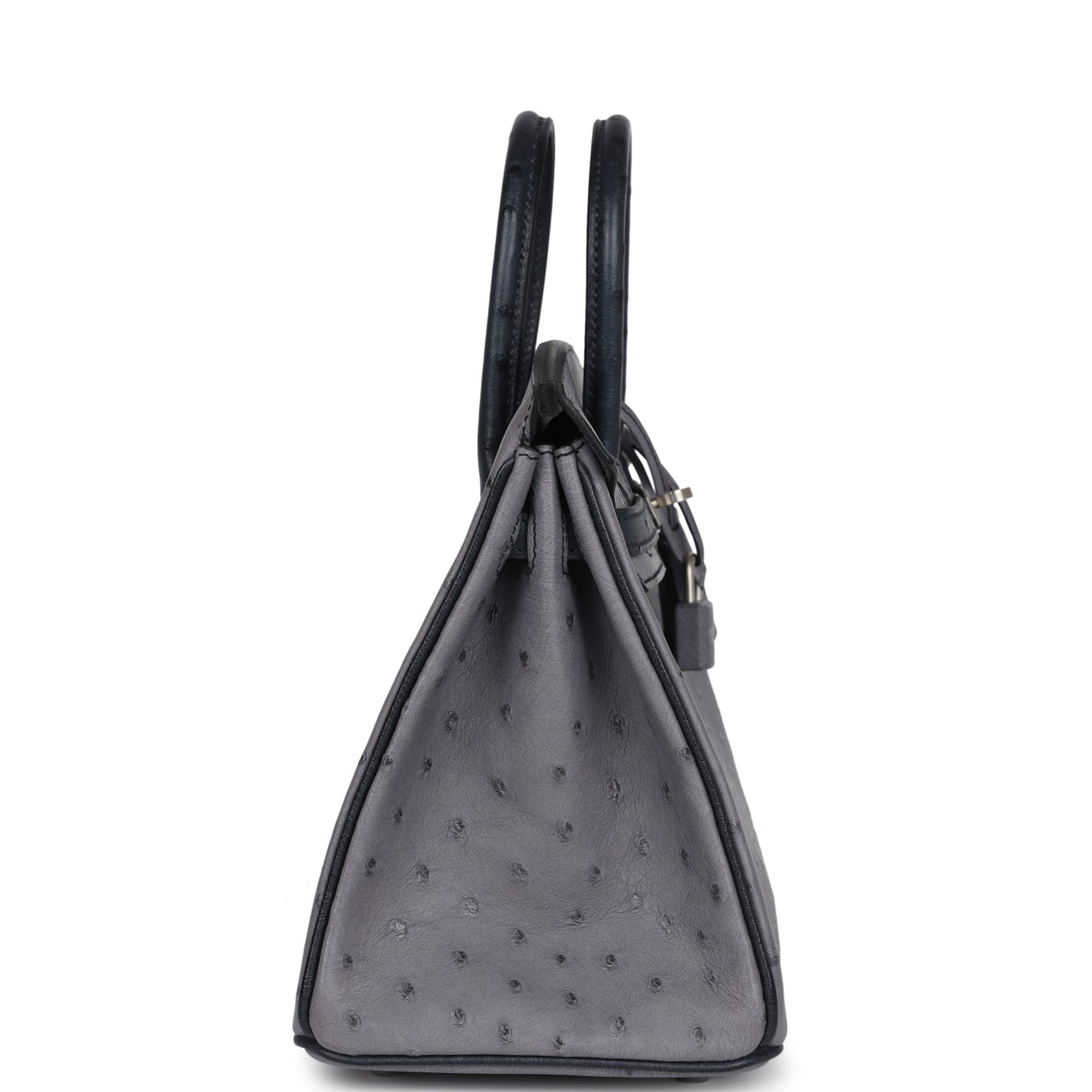 Hermes Special Order (HSS) Birkin 25 Gris Agate and Bleu Indigo Ostrich Brushed Palladium Hardware
