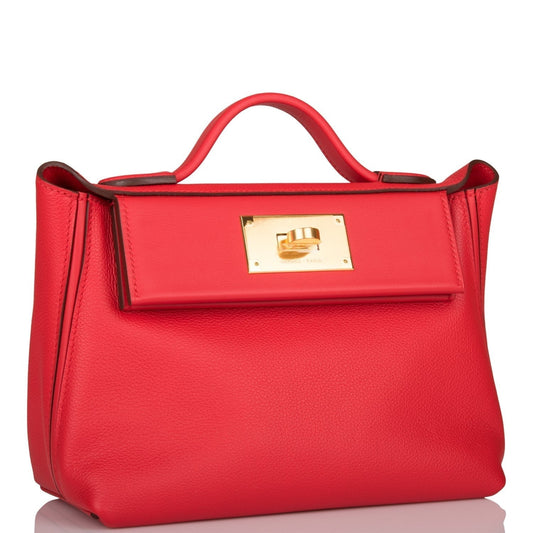 Hermes Mini 24/24 Bag Rouge de Coeur Evercolor and Swift Gold Hardware