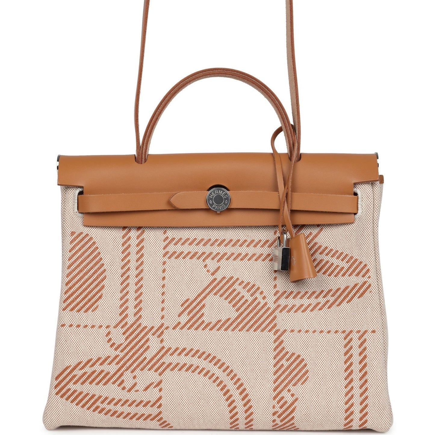 Hermes Herbag Zip PM 31 'Brides de Gala' Natural Sable Berline Hunter and Ecru Toile H Canvas Palladium Hardware