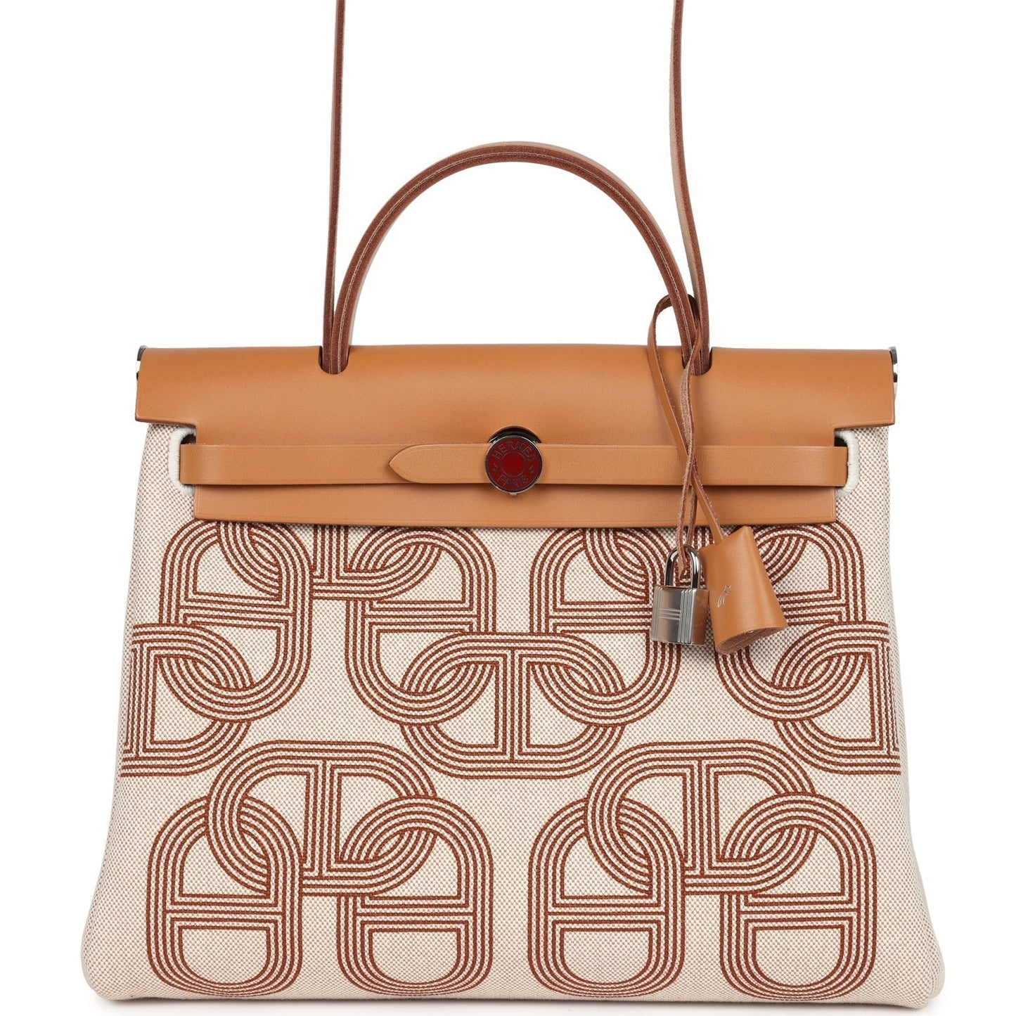 Hermes Herbag Zip PM 31 'Circuit 24' Ecru Toile H Canvas and Naturel Sable Hunter Lacquered Palladium Hardware