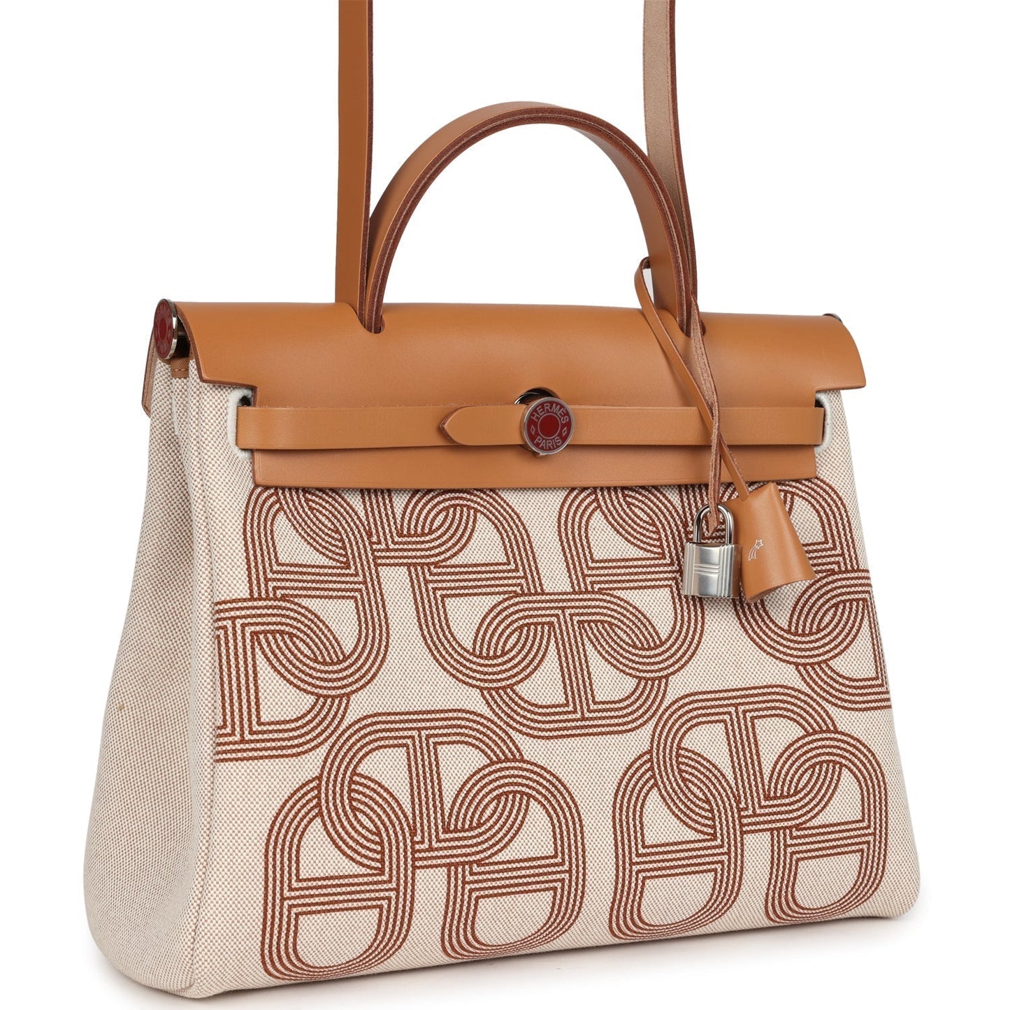 Hermes Herbag Zip PM 31 'Circuit 24' Ecru Toile H Canvas and Naturel Sable Hunter Lacquered Palladium Hardware
