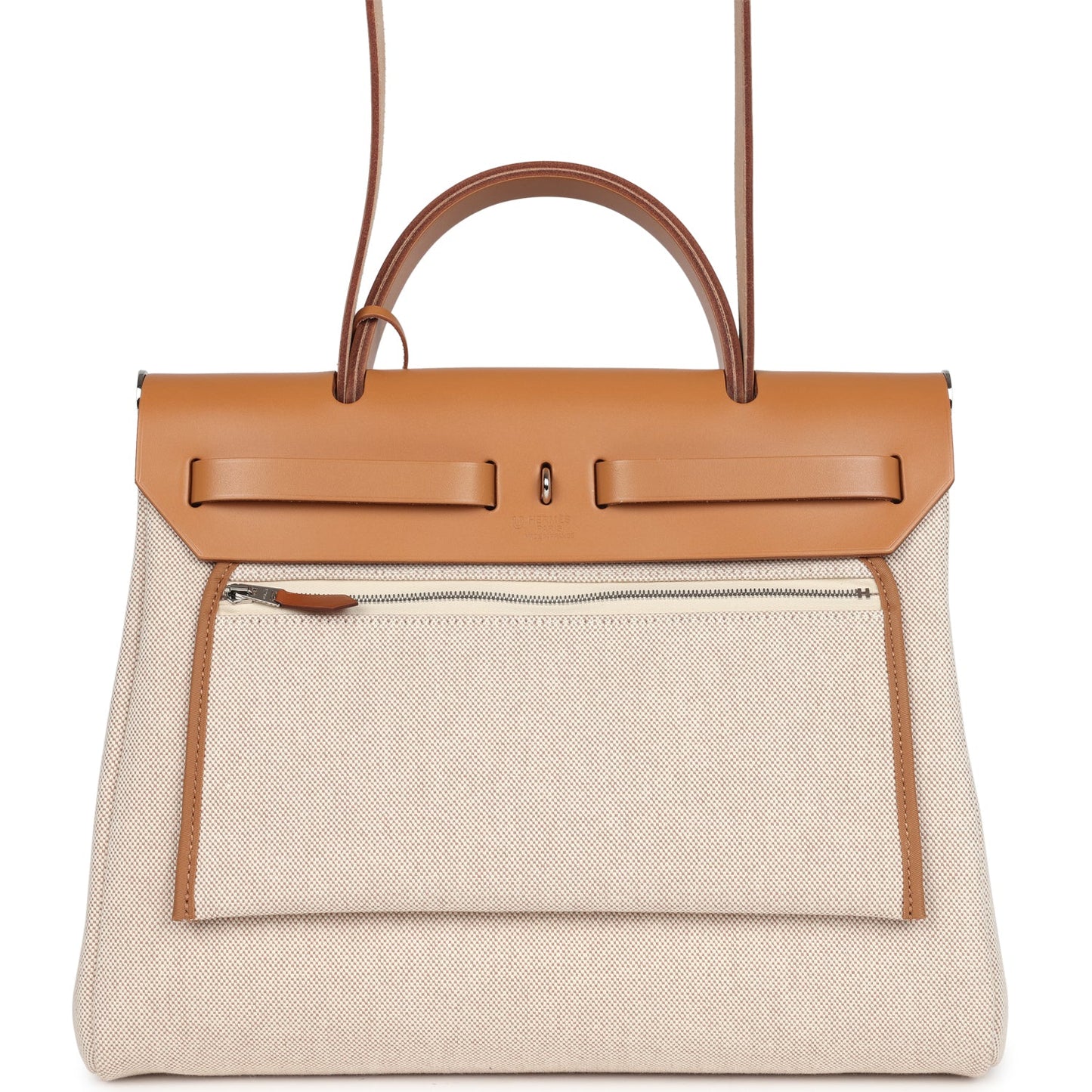 Hermes Herbag Zip PM 31 'Circuit 24' Ecru Toile H Canvas and Naturel Sable Hunter Lacquered Palladium Hardware