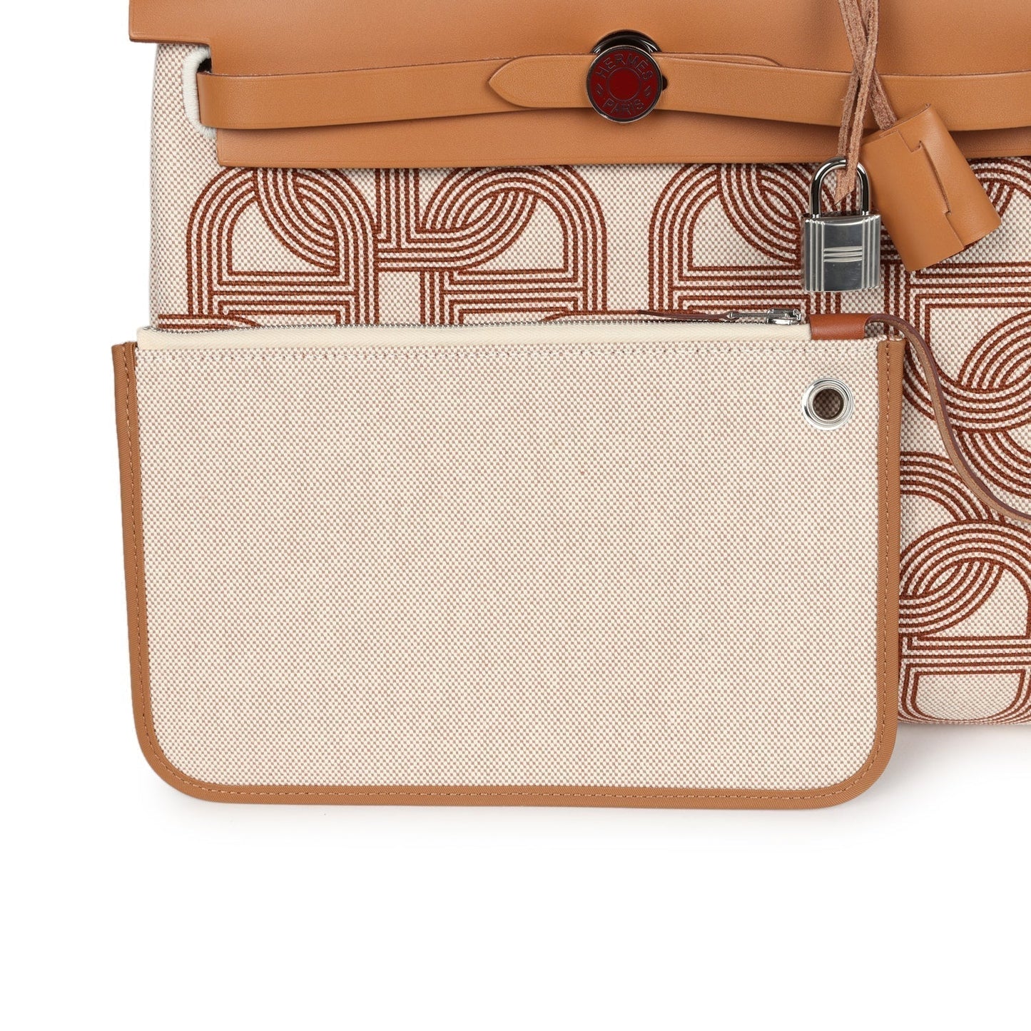 Hermes Herbag Zip PM 31 'Circuit 24' Ecru Toile H Canvas and Naturel Sable Hunter Lacquered Palladium Hardware