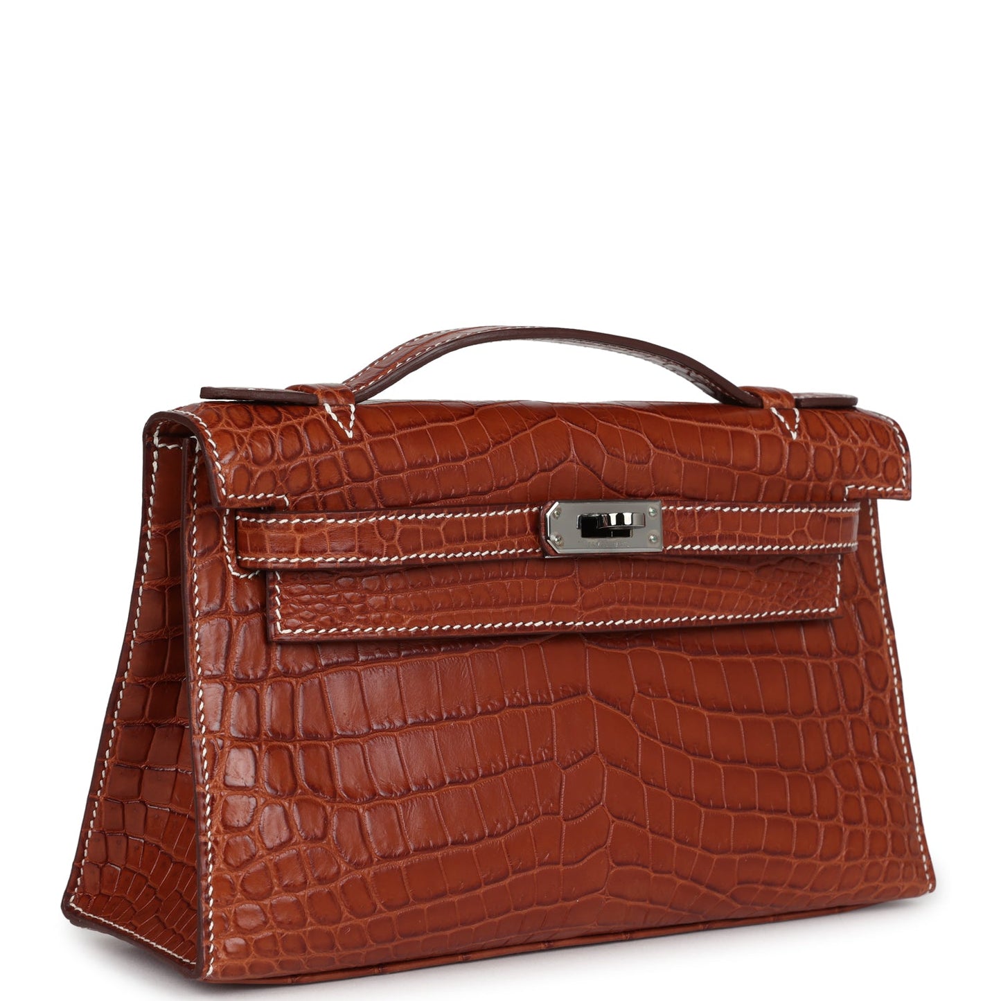 Hermes Kelly Pochette Fauve Matte Niloticus Crocodile Ruthenium Hardware