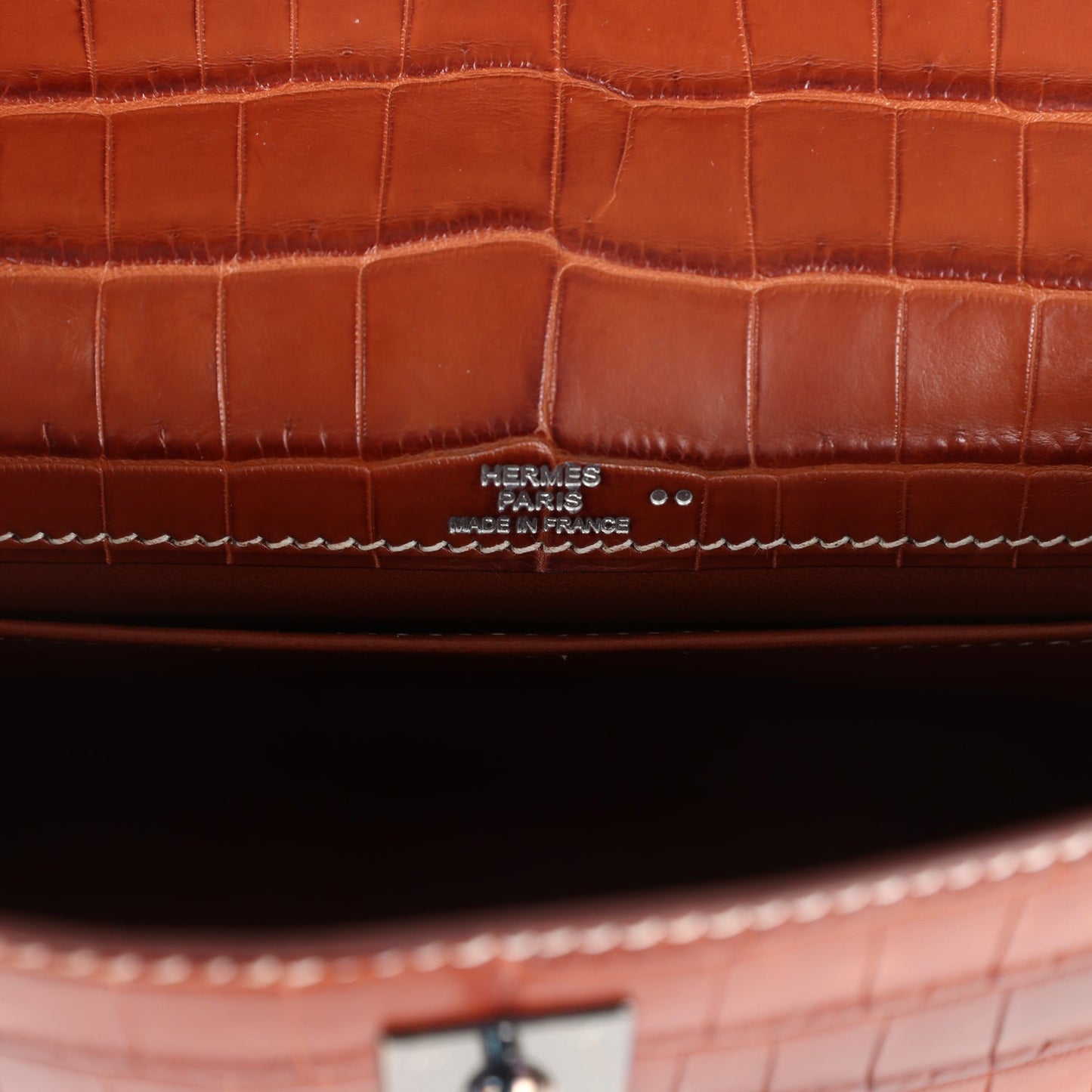 Hermes Kelly Pochette Fauve Matte Niloticus Crocodile Ruthenium Hardware