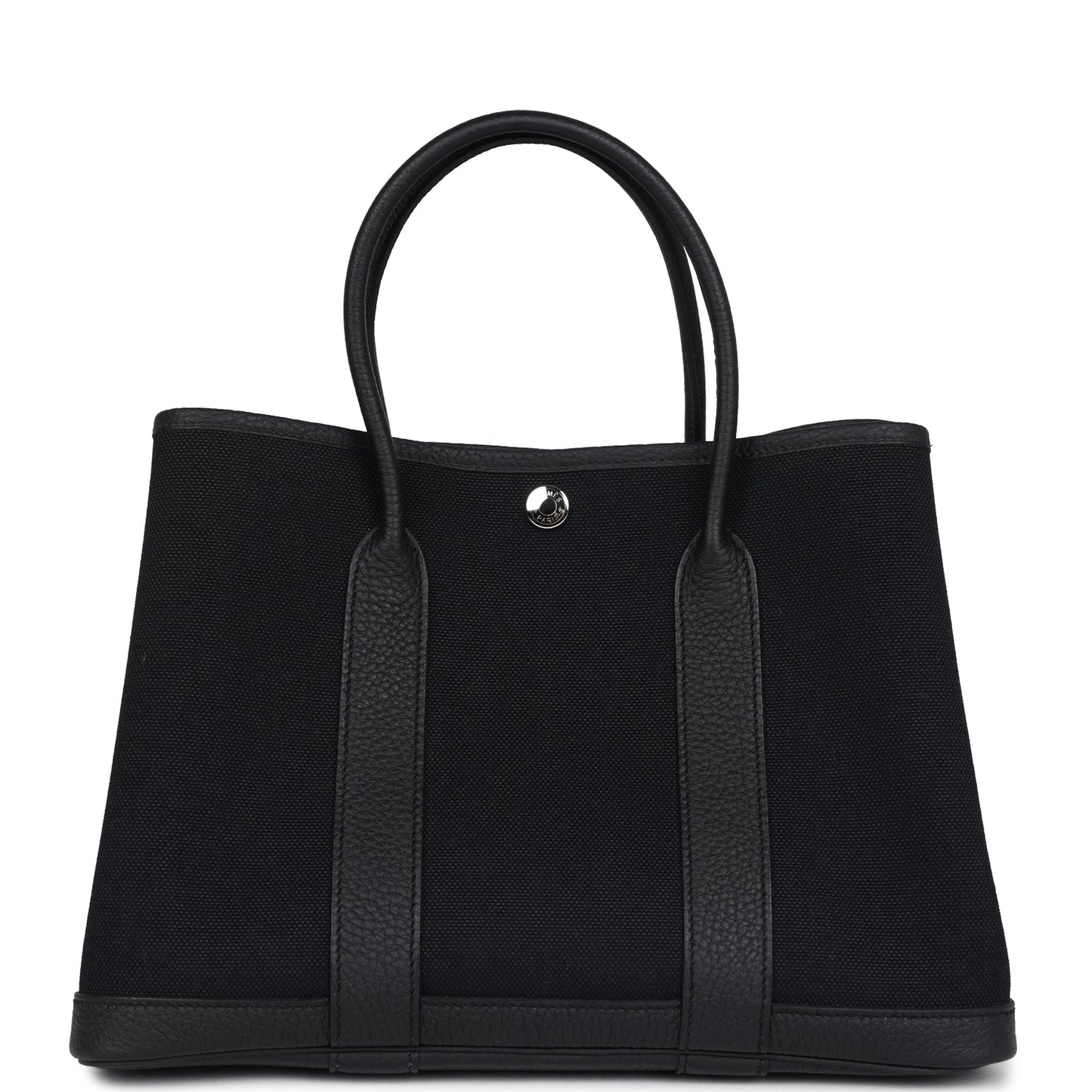 Hermes Garden Party 30 Black Toile and Negonda with Palladium Hardware