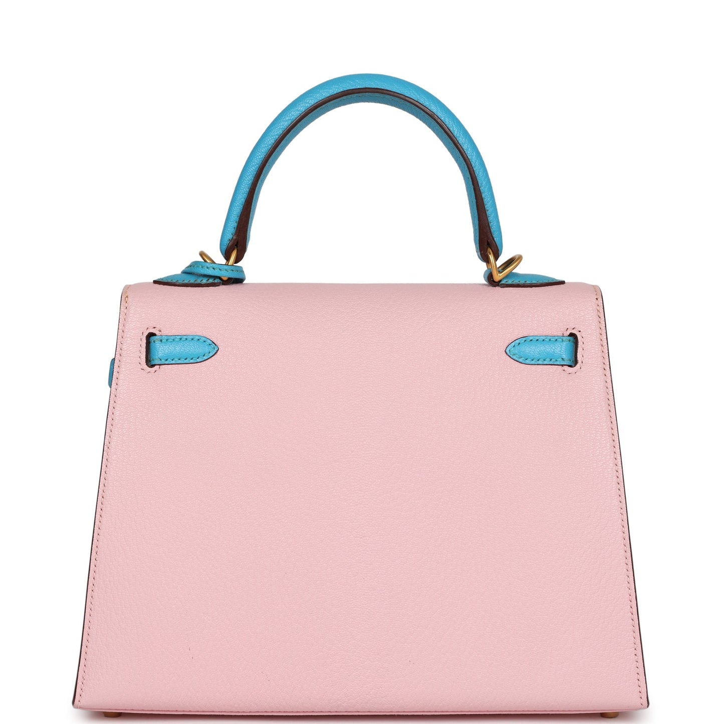 Hermes Kelly Sellier 25 Rose Sakura HSS with Bleu Aztec Chevre and Brushed Gold Hardware