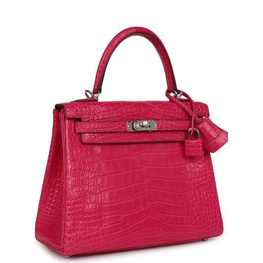 Hermes Kelly Retourne 25 Framboise Alligator Matte Palladium Hardware