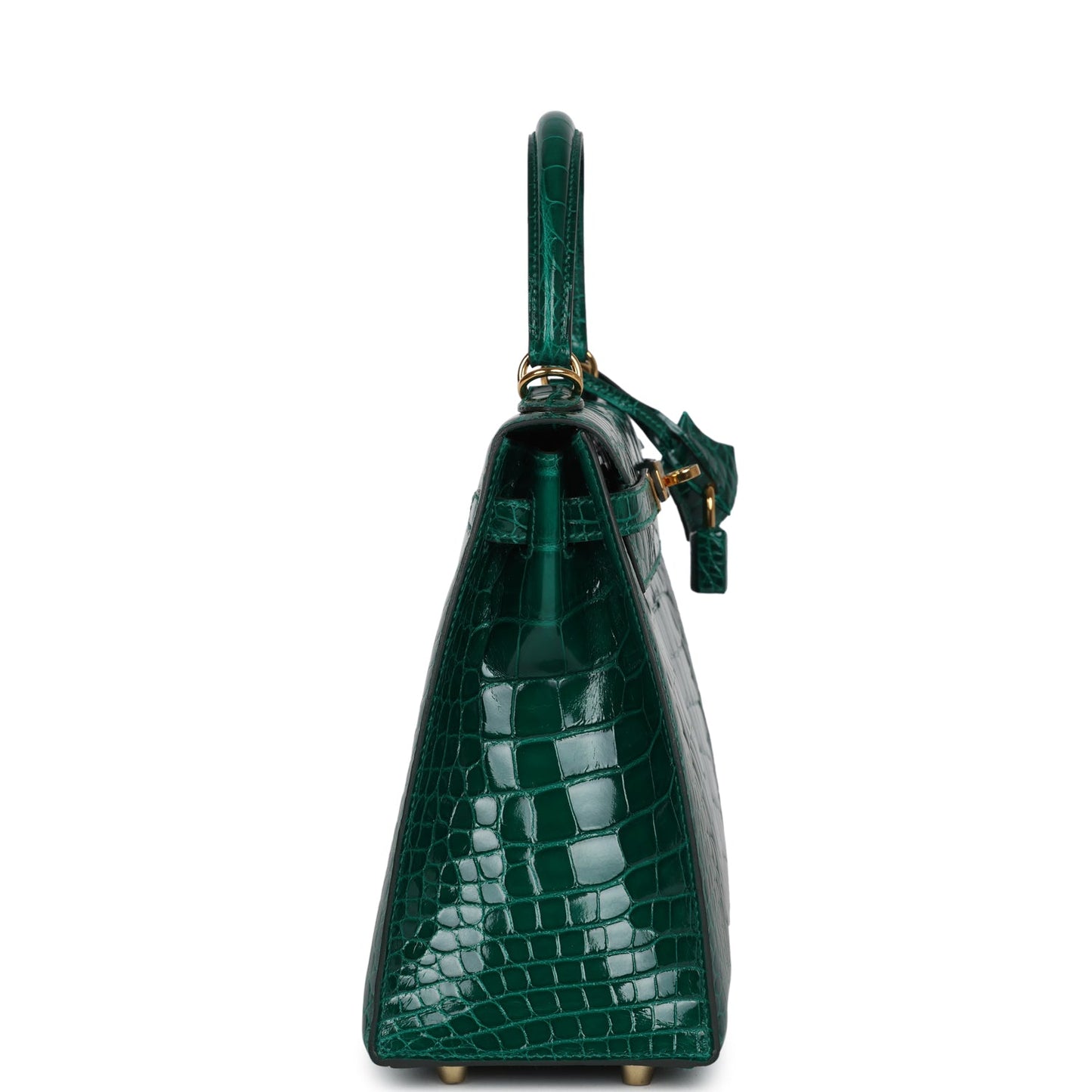 Hermes Kelly Sellier 25 Emerald Shiny Alligator Gold Hardware