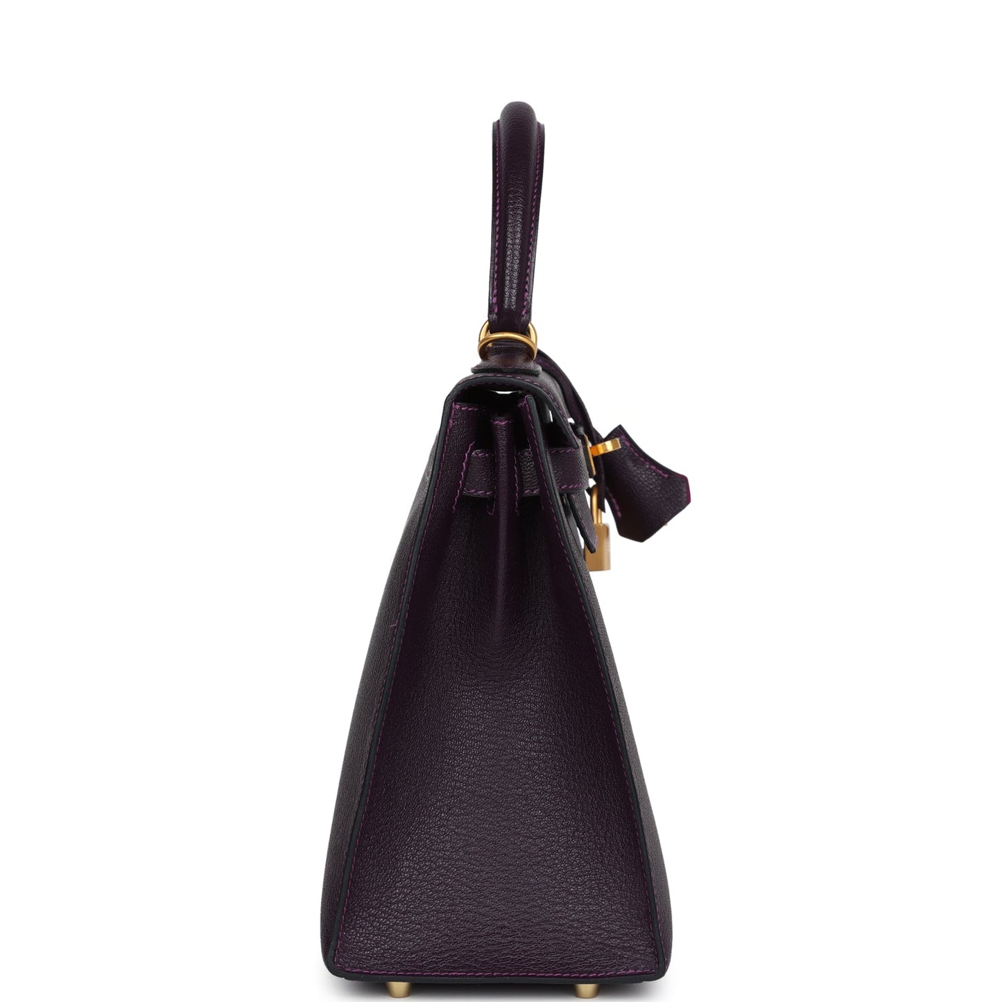 Hermes Special Order (HSS) Kelly Sellier 28 Raisin Verso Chevre Brushed Gold Hardware