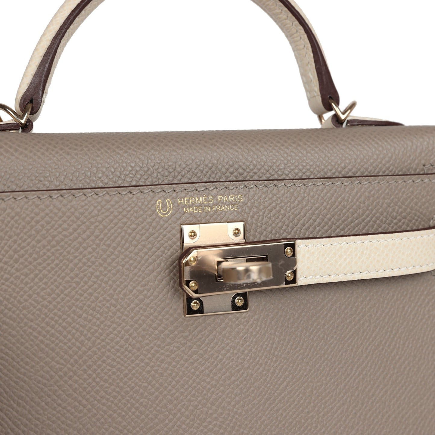 Hermes Special Order (HSS) Kelly Sellier 20 Craie and Gris Asphalte Epsom Permabrass Hardware