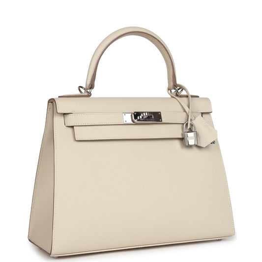 Hermes Kelly Sellier 28 Craie Epsom Palladium Hardware
