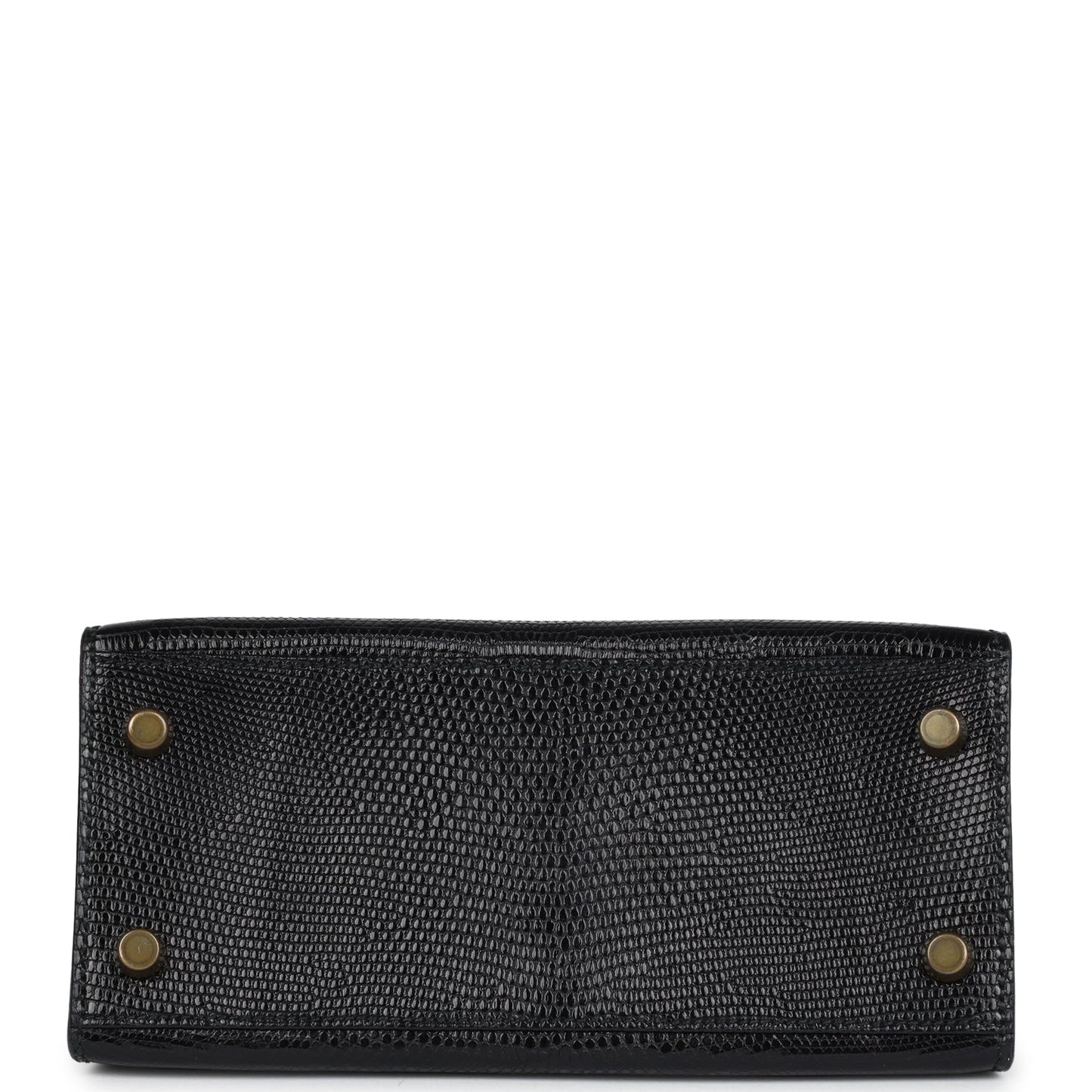 Vintage Hermes Kelly Sellier 20 Black Varanus Salvator Lizard Gold Hardware