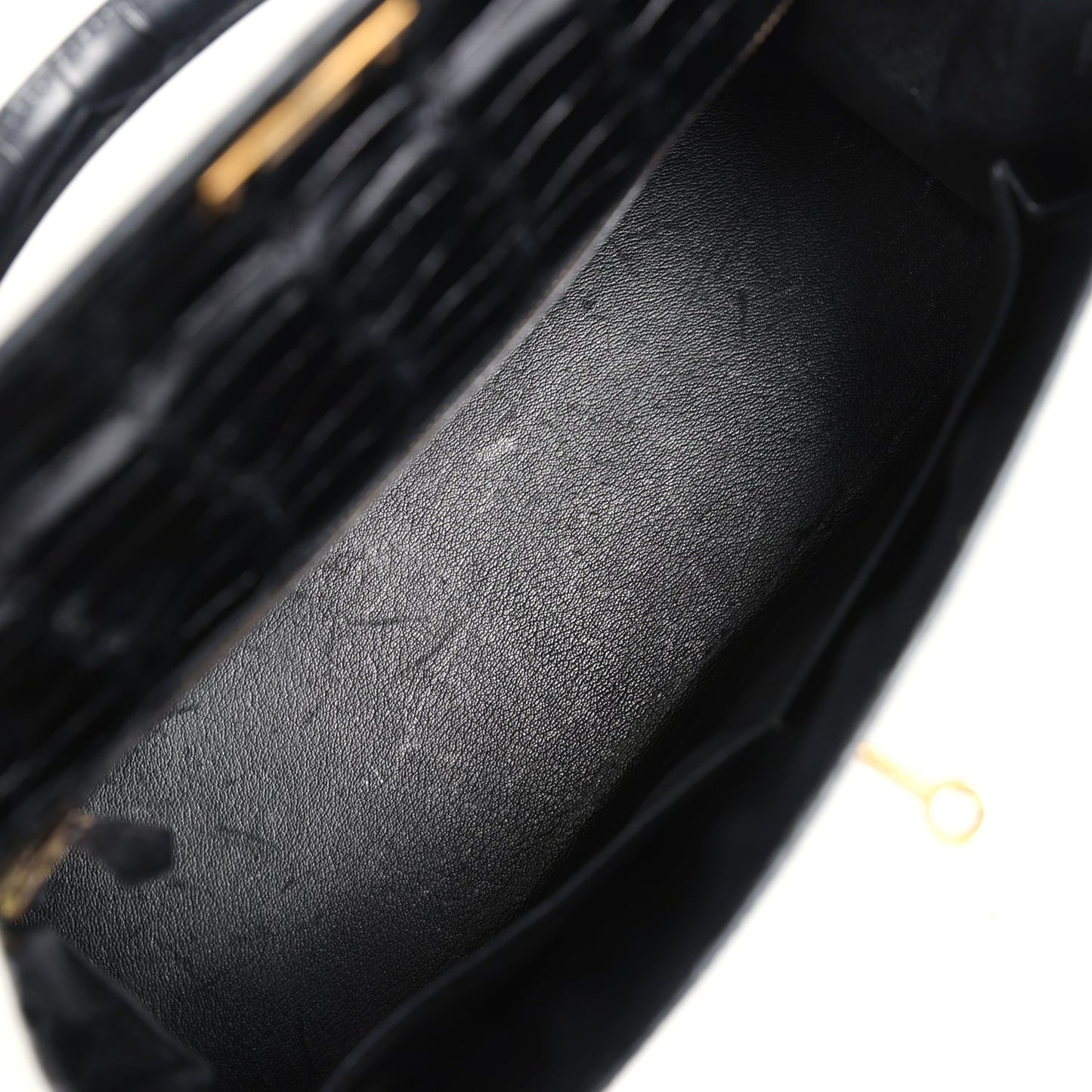 Vintage Hermes Kelly Sellier 32 Black Shiny Alligator Gold Hardware