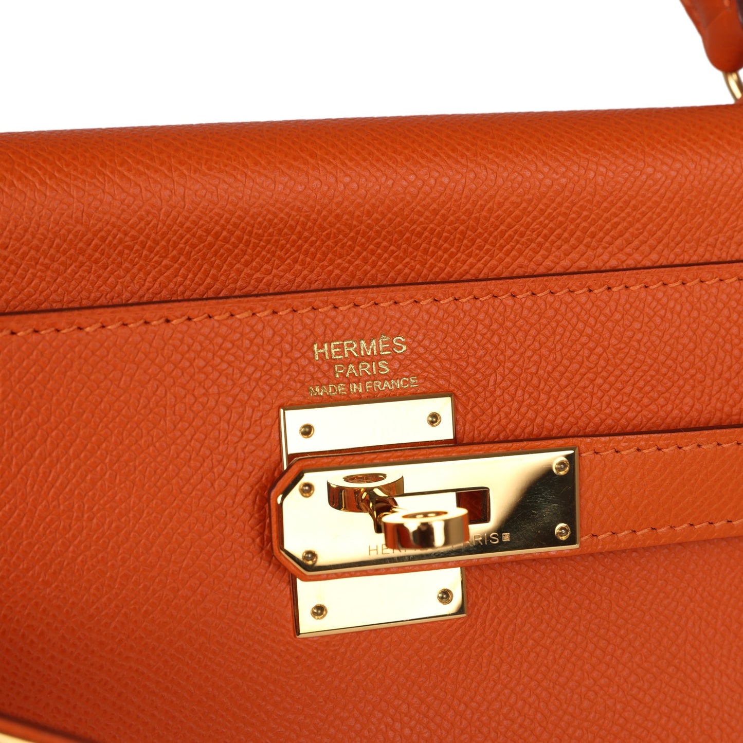 Hermes Kelly Retourne 32 Orange H Epsom Gold Hardware