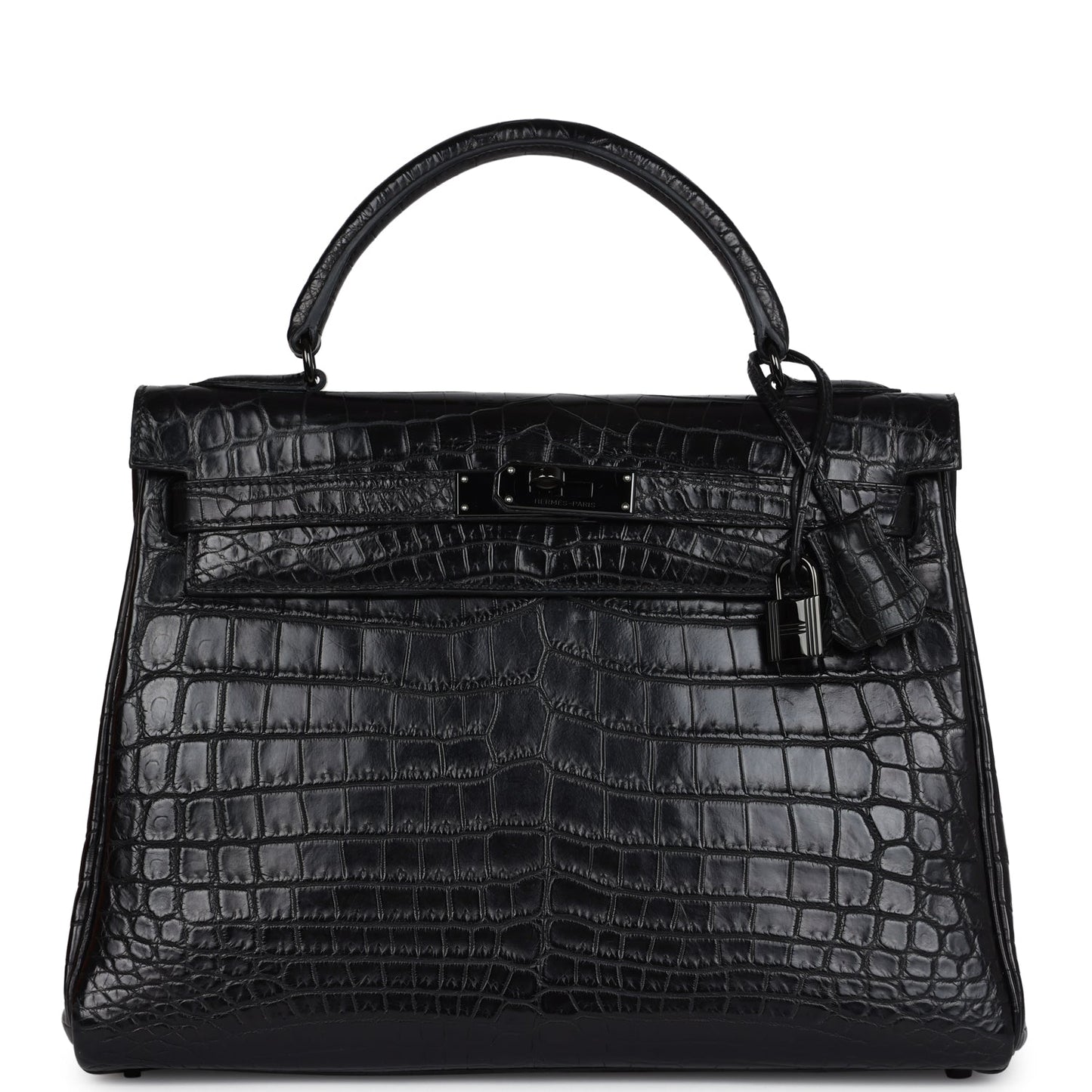 Hermes Kelly Retourne 32 SO Black Matte Niloticus Crocodile Black Hardware