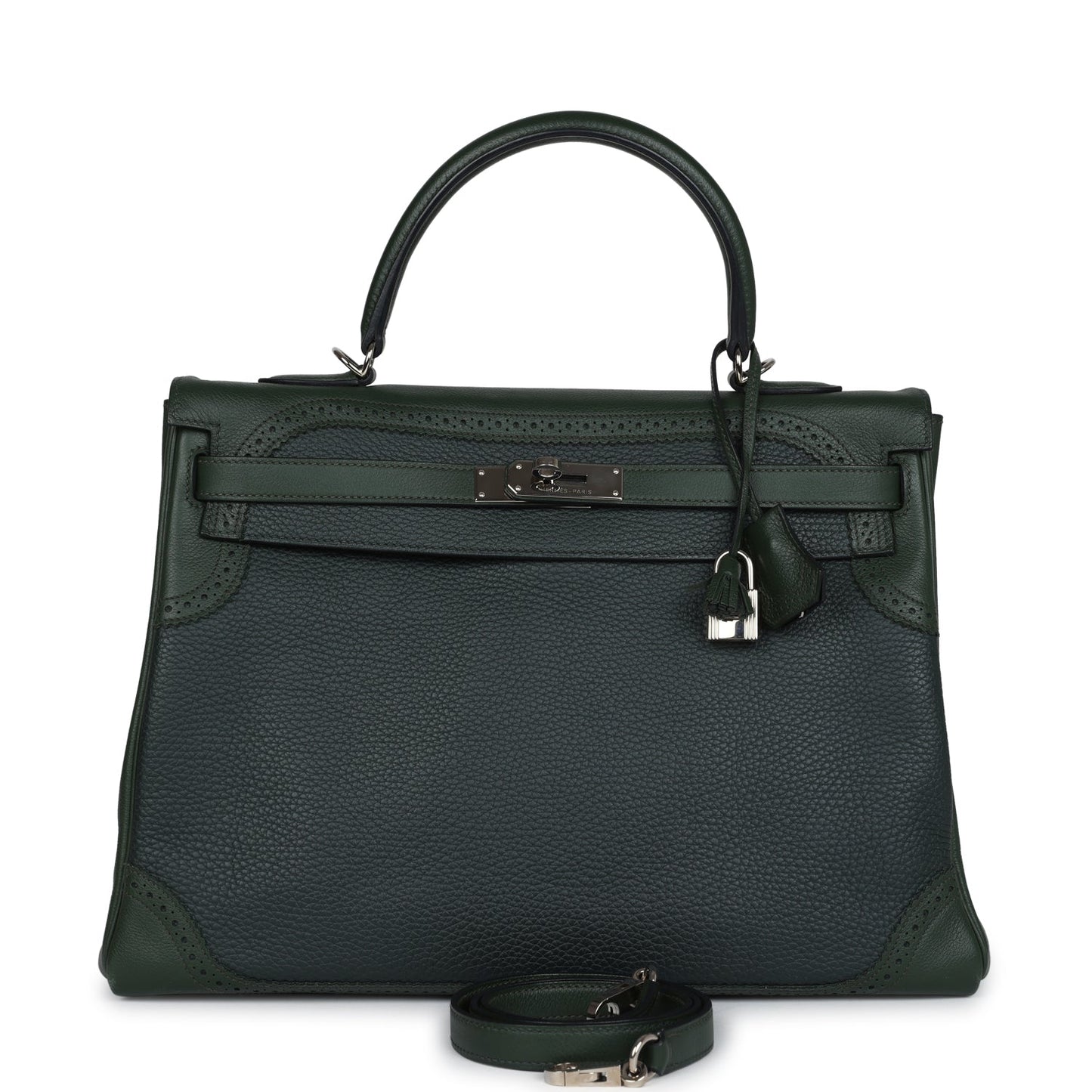 Hermes Ghillies Kelly 35 Retourne Vert Fonce Clemence and Vert Anglais Evercolor Palladium Hardware