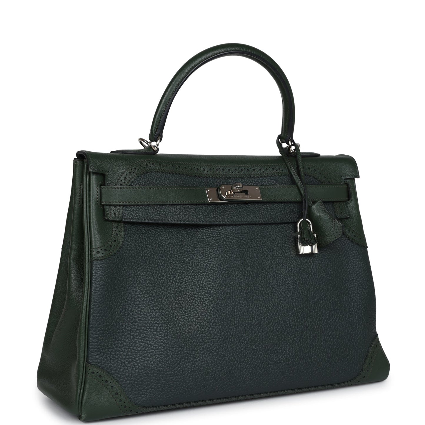 Hermes Ghillies Kelly 35 Retourne Vert Fonce Clemence and Vert Anglais Evercolor Palladium Hardware