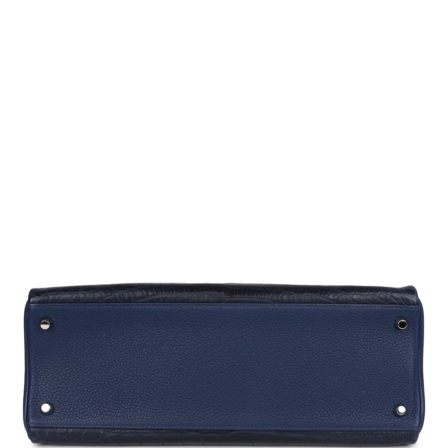 Hermes Kelly Retourne 35 Bleu Indigo Matte Alligator and Bleu Saphir Swift and Clemence Palladium Hardware