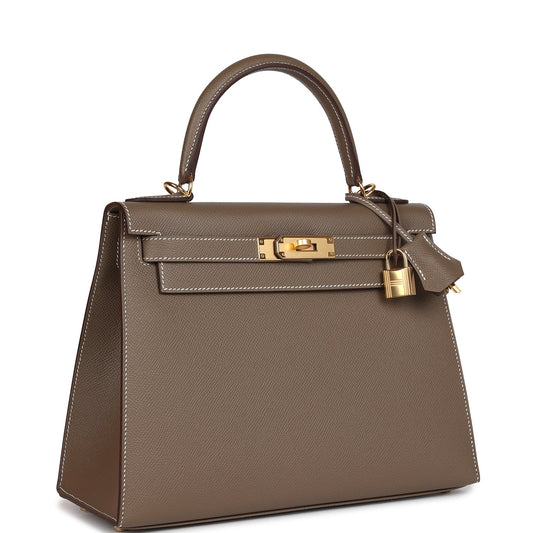 Hermes Kelly Sellier 28 Etoupe Epsom Gold Hardware