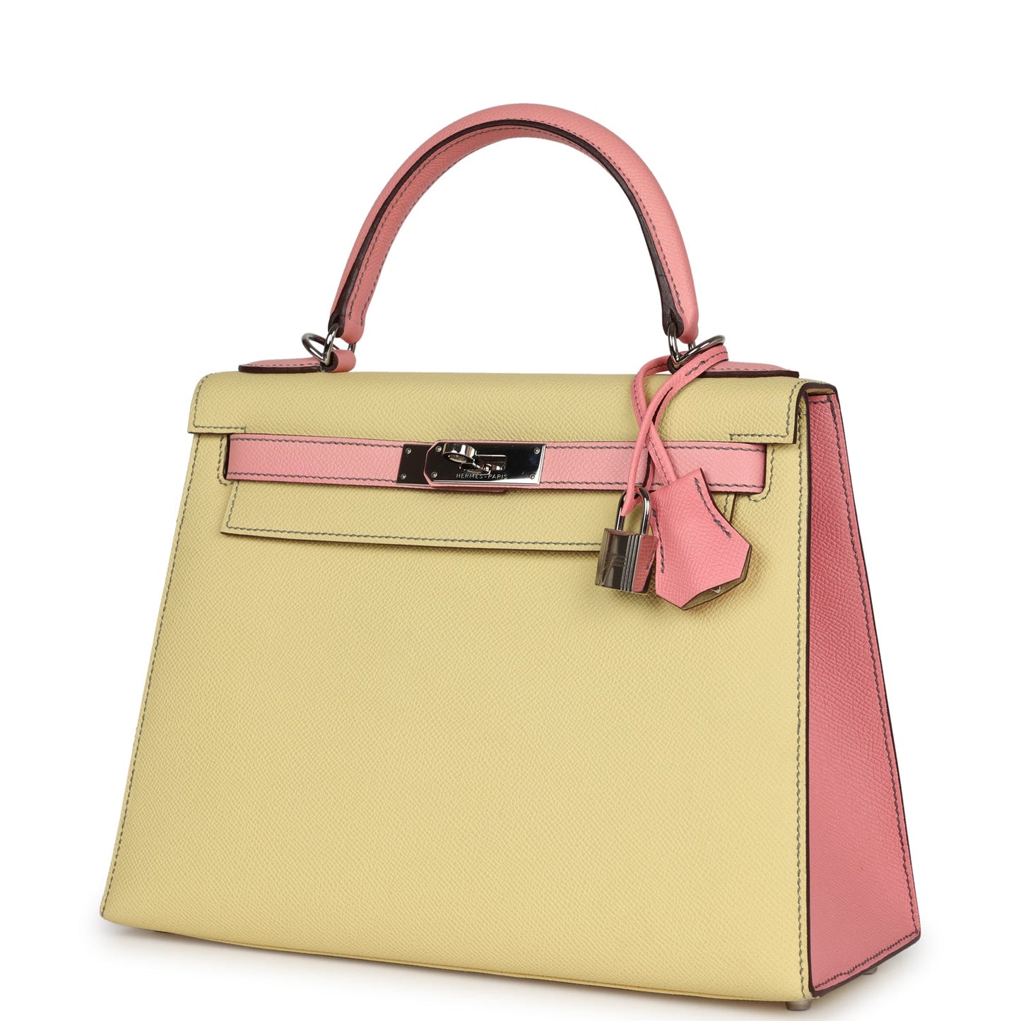 Hermes Special Order (HSS) Kelly Sellier 28 Rose Confetti and Jaune Poussin Epsom Palladium Hardware