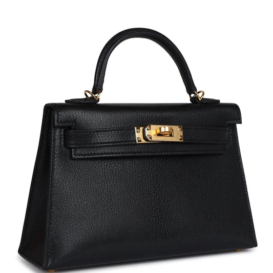 Hermes Kelly Sellier 20 Black Chevre Mysore Gold Hardware