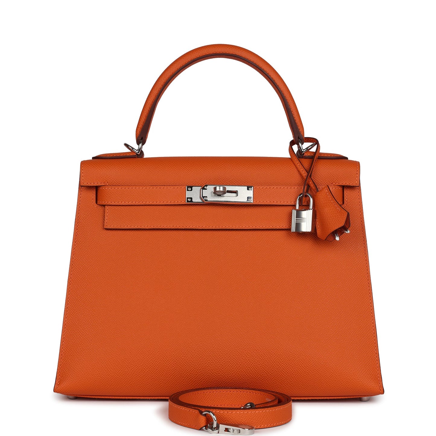 Hermes Kelly Sellier 28 Orange Epsom Palladium Hardware