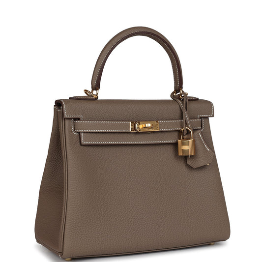 Hermes Kelly Retourne 25 Etoupe Togo Gold Hardware