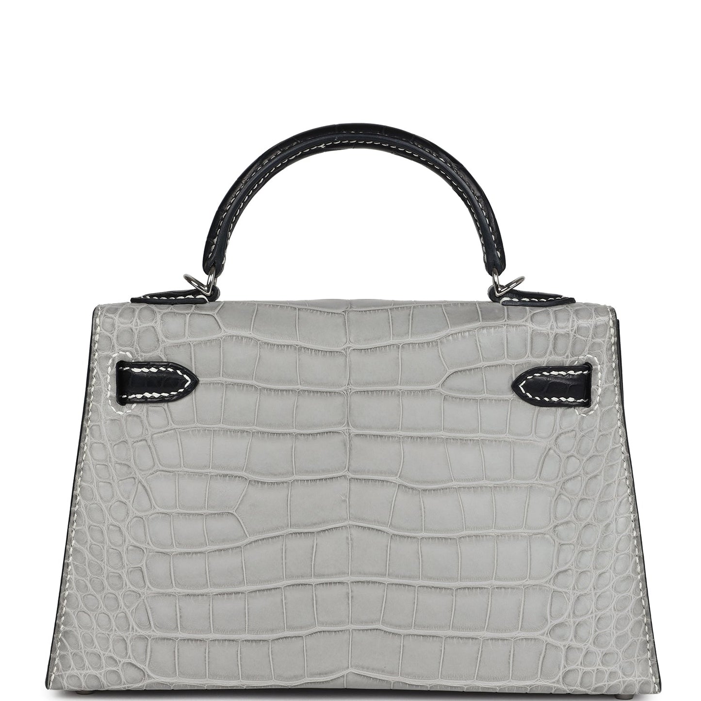 Hermes Special Order (HSS) Kelly Sellier 20 Gris Perle and Black Matte Alligator Palladium Hardware