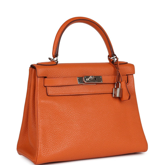 Hermes Kelly Retourne 28 Orange Togo Palladium Hardware