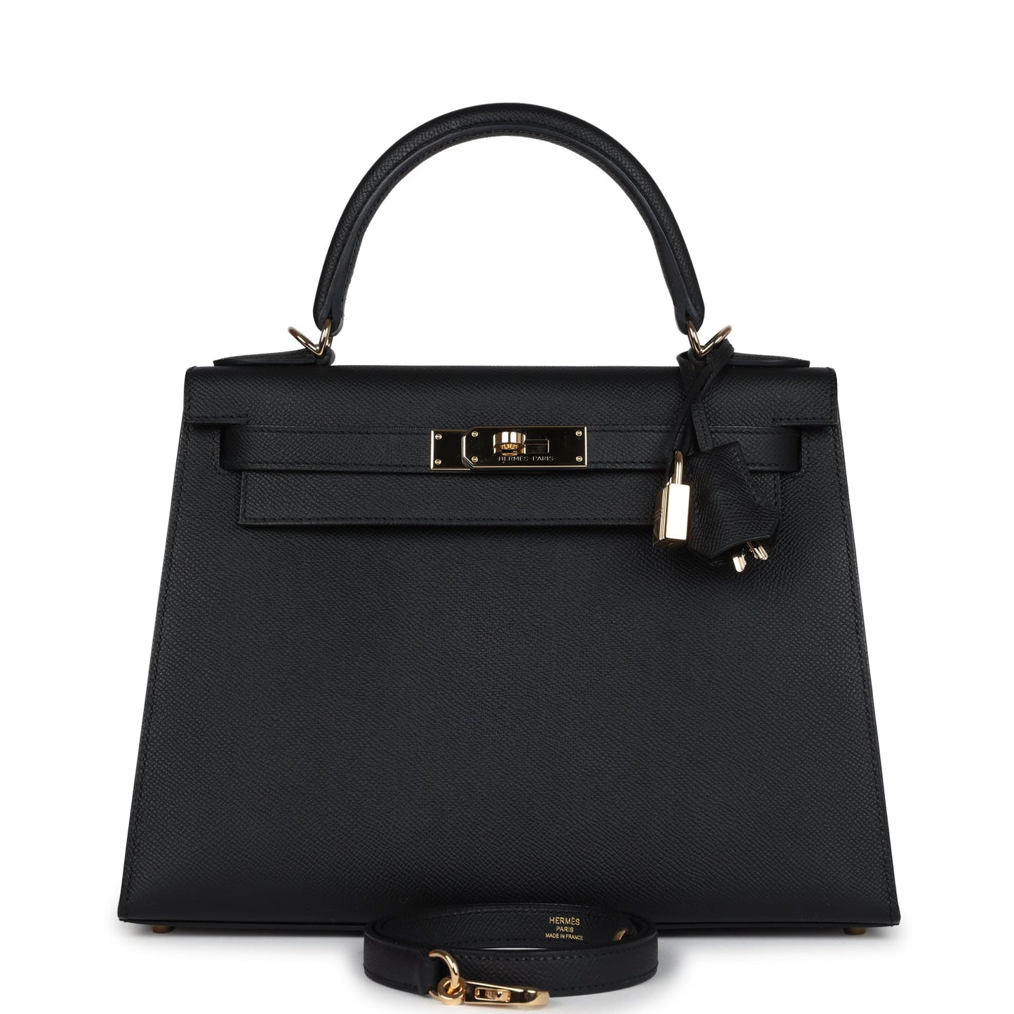 Hermes Kelly Sellier 28 Black Epsom Permabrass Hardware