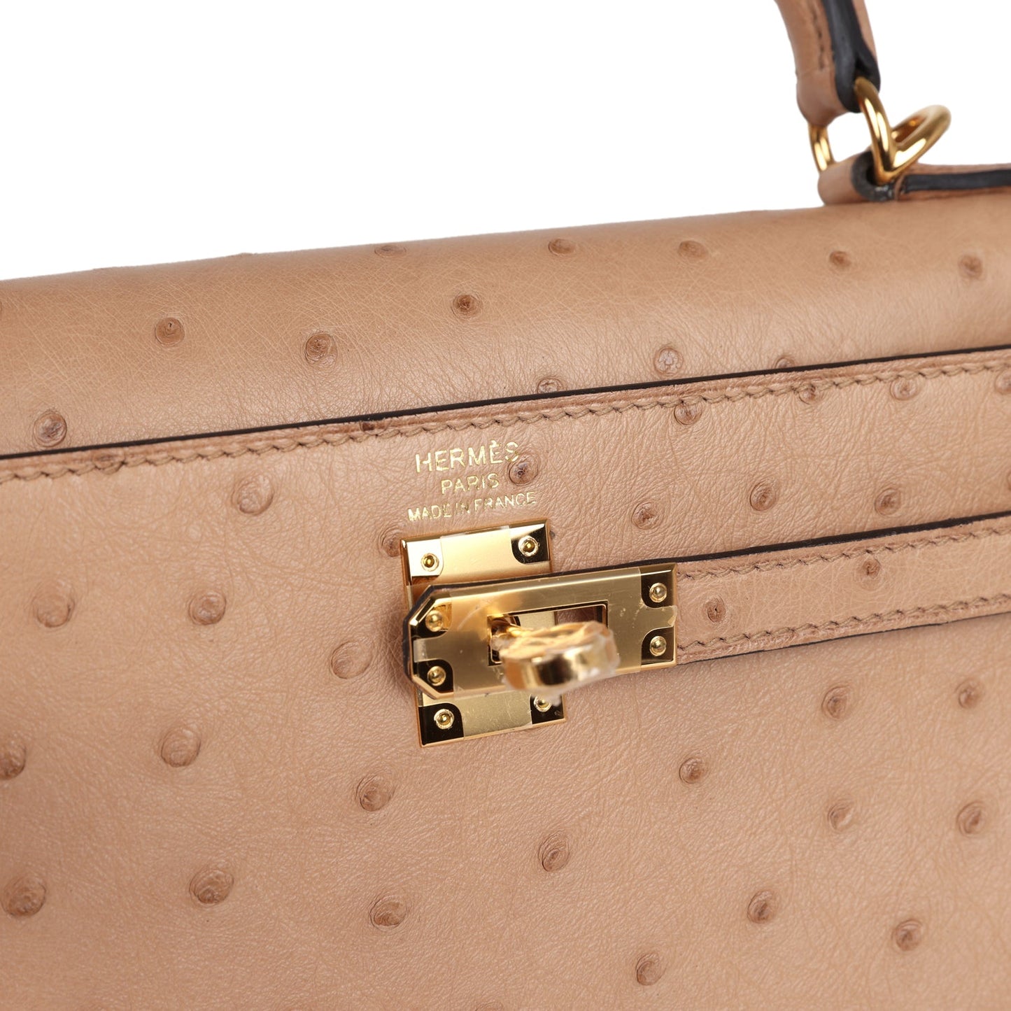 Hermes Kelly Sellier 25 Chai Ostrich Gold Hardware